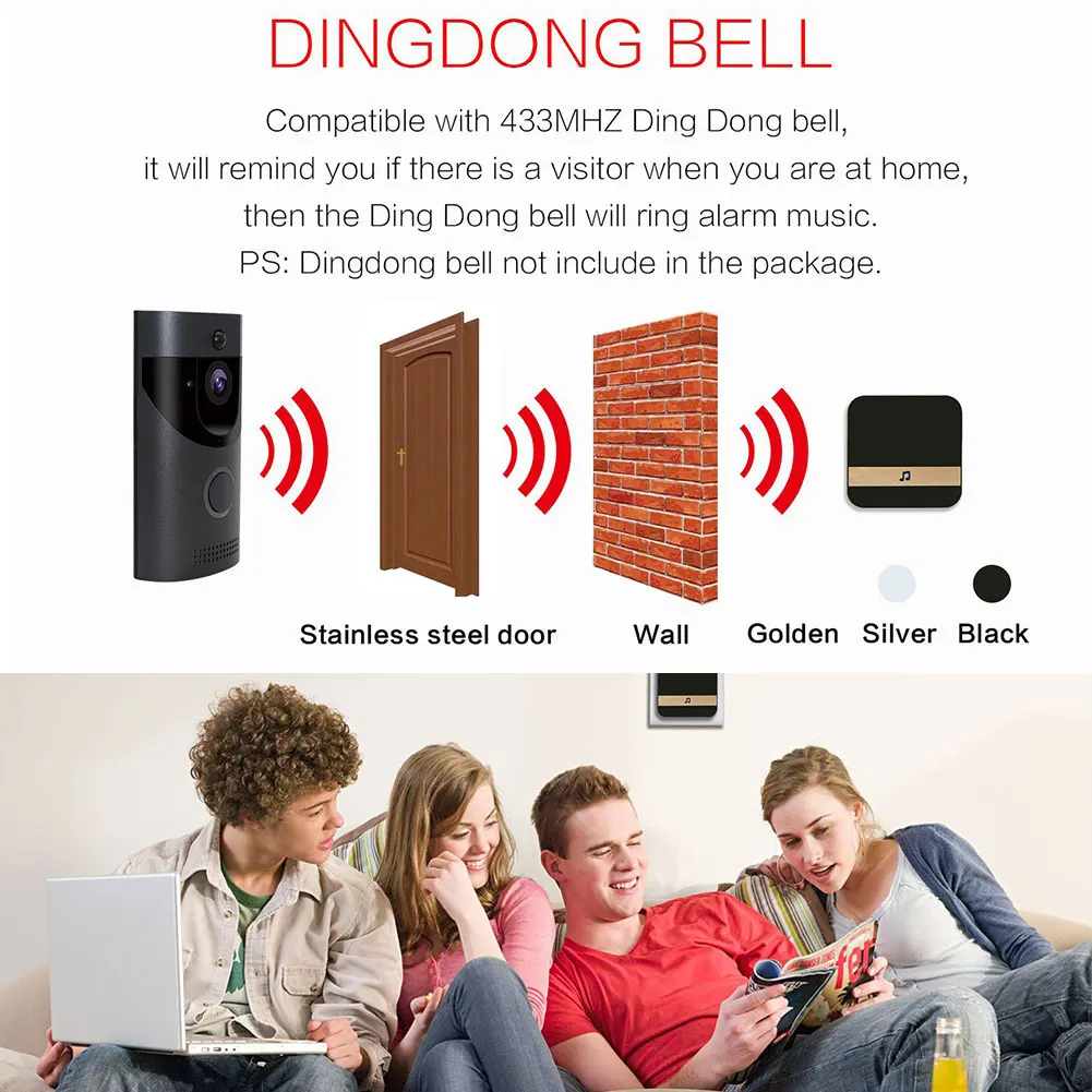 Video Doorbell Infrared PIR Motion Detection Low Consumption HD Waterproof Intercom Wireless WiFi Two Way Talk Night Vision