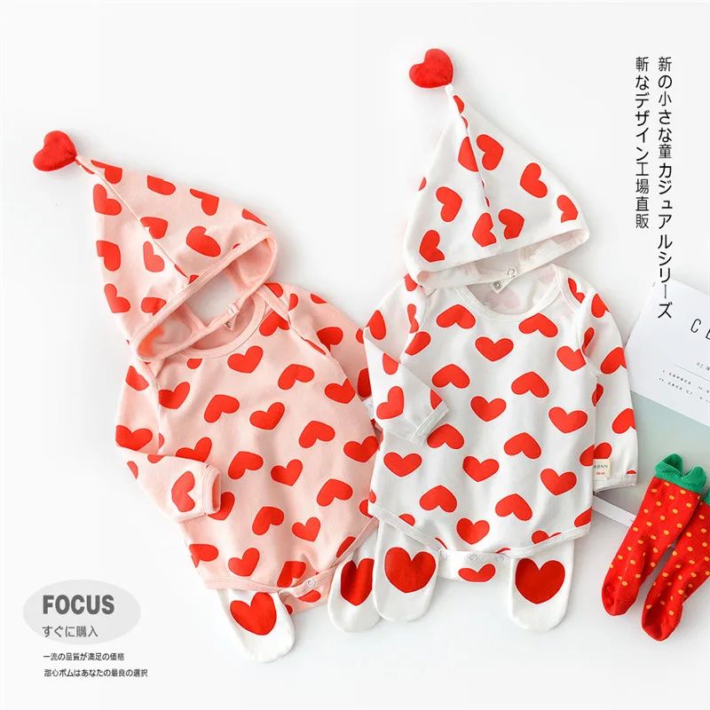 

Autumn Newborn Girls Romper Clothes in Sweet Pattern Baby Clothing with Long Sleeve Rompers+Hats Baby Girl Clothes