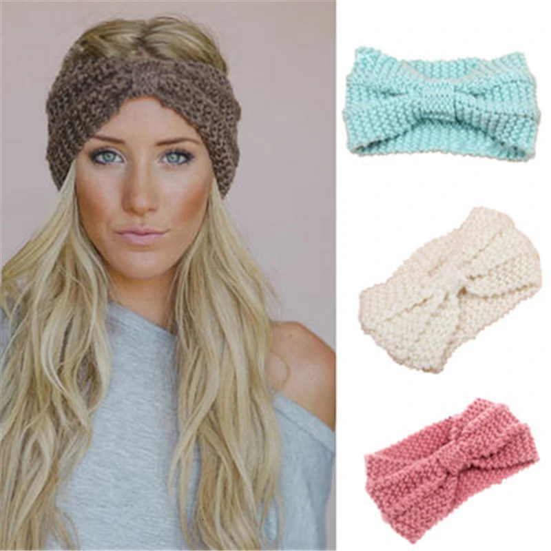 

Women Winter Knitted Headband Turban for Lady Girl Bow Crochet Elastic Hair band Soft Wide Stretch Headwear Hair Accessories