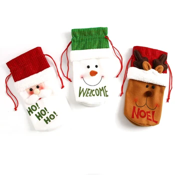 

3Pce/Lot/Christmas Figurine Wine Bottle Decor/Cartoon Old Man Snowman Elk Silk Screen Wine Bottle Bag/DIY House/Home Decor