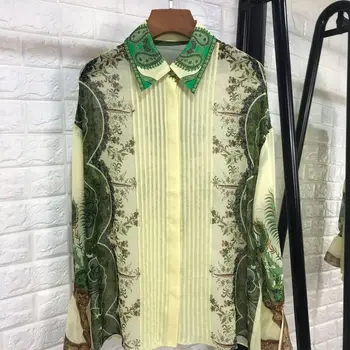 

New spring and summer 2020 ladies fashion in Europe and the silk shirt printing horn sleeve mulberry silk blouse of 102268