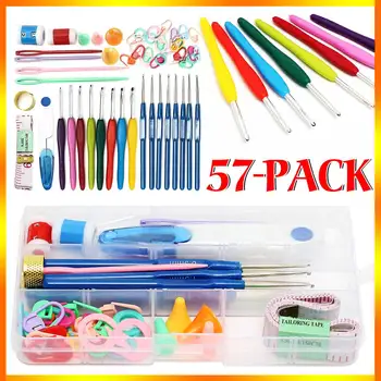 

57 in 1 Full Set DIY 16 sizes Crochet Hooks Needles Stitches Knitting Craft Case Crochet set Weaving Tools Sewing Tools