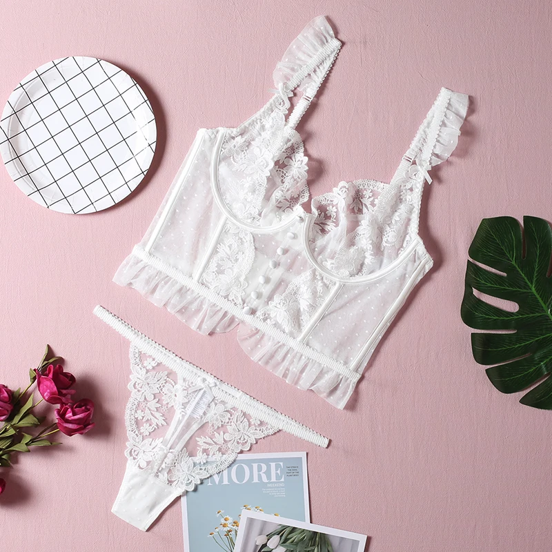 New Embroidery Lace Flowers French Women's Underwear Sexy Push Up Bra Set  Romantic Wedding White Lingerie Bras And Panties Set - Bra & Brief Sets -  AliExpress