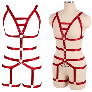 

Sexy Punk Gothic Strappy Full Body Harness Caged Top Bust High Waist Belt Garter Stockings Women Plus Size Elastic Holiday Wear