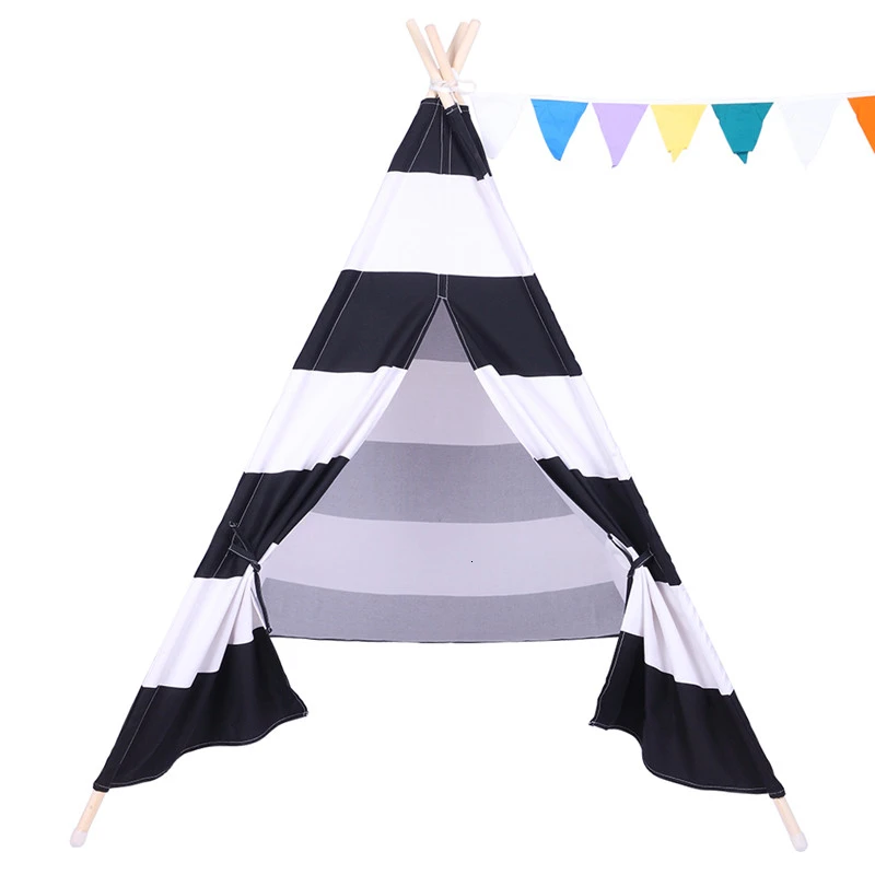 Large 100% cotton Canvas Original Teepee  Indian Play Tent  House Children Tipi Tent  with Small Coloured FlagsTent  (5)