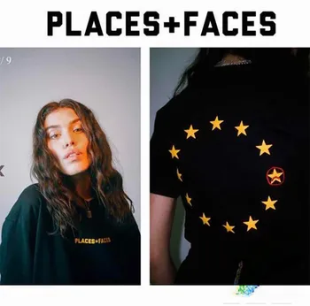 

2020ss Places Plus Faces T-Shirts Women Men 1:1 High-Quality Yellow Letter Logo Star Printing Places+Faces T Shirt