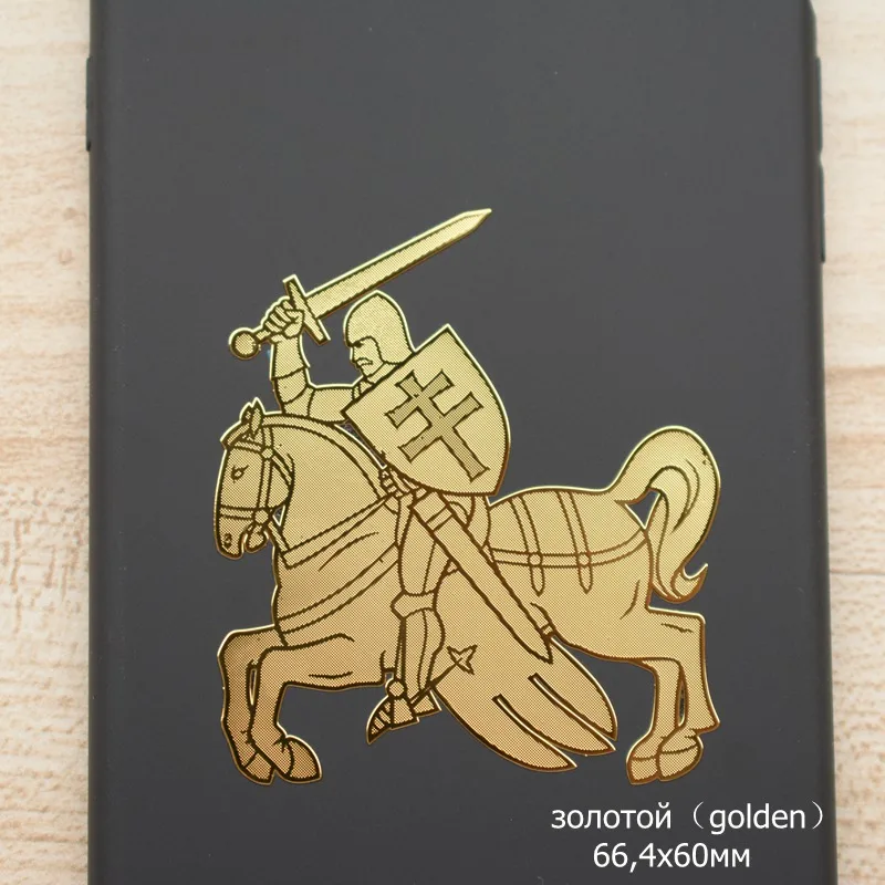 Etiqueta dourada do carro do metal, o brasão de armas do cavalo de Rússia, cavaleiro, decalque dourado, MT-054, #60*66.4mm, 3 Ratels