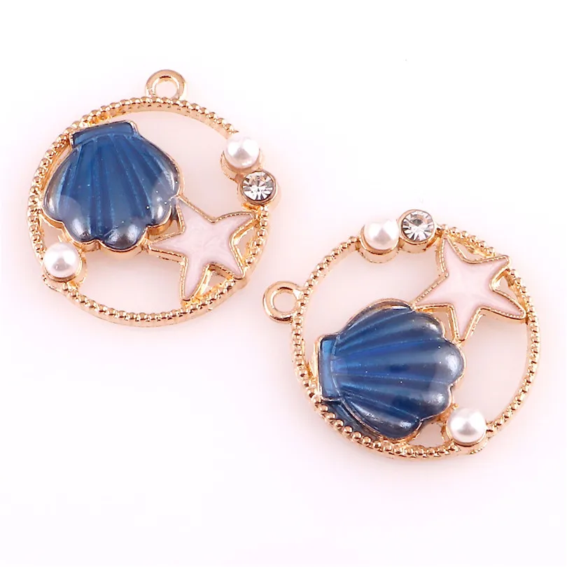 

10pcs Ocean Shell 24*27mm Alloy Pearl Enamel Charms Jewelry Making Drop Oil Pendant DIY fit Bracelet Necklace Fashion Accessory