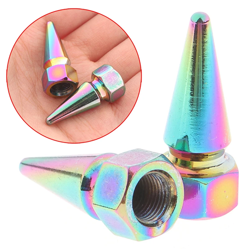 2pcs Valve Caps Colorful Aluminum Bike Car Tyre Air Port Cover Cycling Truck Wheel Valves Cover Cone Style Bicycle Accessories