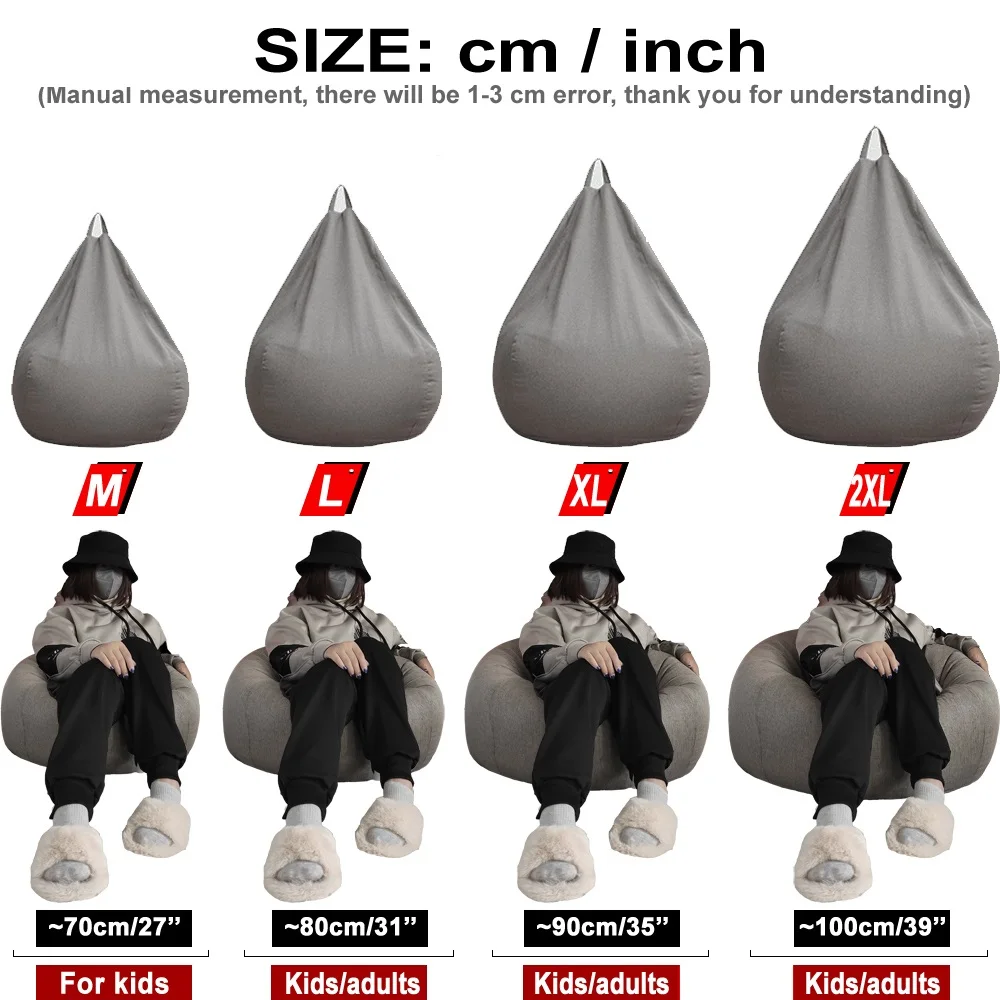 Big XXL Linen Beanbag Sofa Cover No Filler Bean Bag Chair Pouf Bed Futon Ottoman Seat Tatami Puff Relax Lounge Furniture