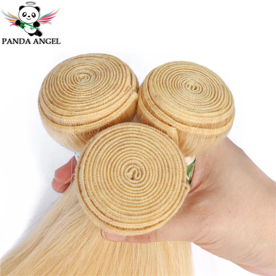 Tanie Panda 613 blond prosto 13*4 koronkowe przednie zamknięcie z wiązkami Indian Remy 100% ludzkie włosy blond 613 wiązki z czołowym
