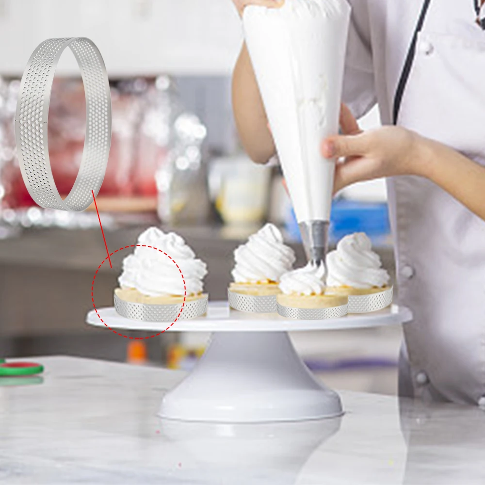 Oewnvmd 6-Pack Steel Tartlet Cutters - 10cm Perforated Mousse & Cake Molds - View #9