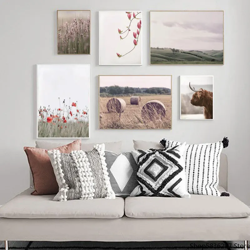 Scandinavian Poster Nordic Nature Grass Field Wall Art Canvas Print Painting Decorative Picture Modern Living Room Decoration | Дом и сад