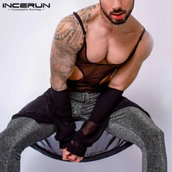 Fashion Casual Men Sexy Leisure Loungewear Hot Sale Rompers Sleeveless Breathable Mesh Rompers Hollow Out Onesies S-5XL INCERUN