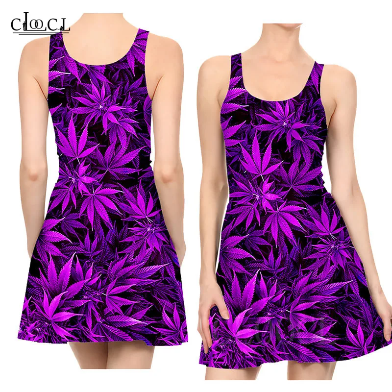 

Women Vest Pleated Plus Size Dress 3D Printing Hemp Leaves Graphic Sleeveless Dress Summer Slim Sexy Dresses Beach Party Dresses