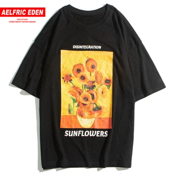 

Aelfric Eden Hip Hop T Shirt Men 2020 Streetwear Cartoon Sun Flower Print Short Sleeve Harajuku Cotton Oversize Loose Tees Shirt