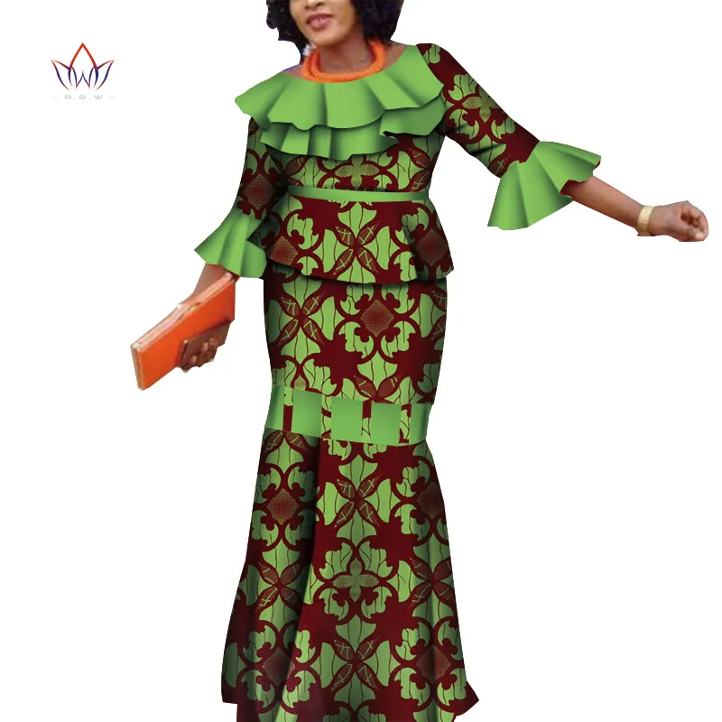Африканская восковая юбка с принтом размера плюс Дашики, наборы, традиционная одежда для женщин, Базен Riche, африканская юбка из двух частей, набор, WY4179 - Цвет: 15