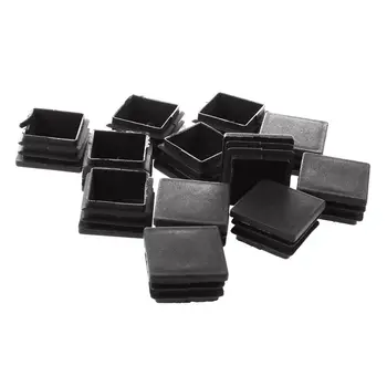 

12 Pcs Plastic Ribbed Square End Caps Tube Insert Black, 35*35mm