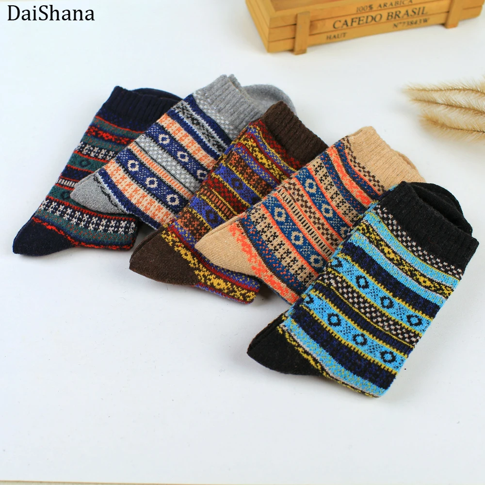 DaiShana/1 пара; Новинка; зимние повседневные мужские плотные теплые носки из кроличьей шерсти; носки в стиле ретро; рождественские носки; цветные носки; подарок; ZB138