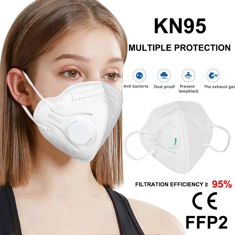 

USA Spain Dropshipping FFP2 Mask KN95 Mask With Valve Anti Pm2.5 Anti-Fog Mask 5/10/20pcs Face Protection 95% Filtration