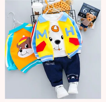 

Baby clothes spring and autumn cotton children's suit letter cartoon puppy boy cardigan girl cute casual baby three-piece suit