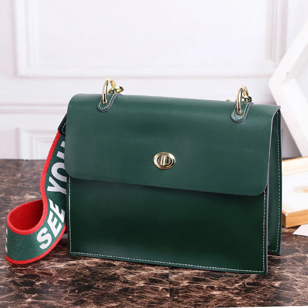 Женская сумка из натуральной кожи, маленькая квадратная сумка из воловьей кожи на одно плечо, сумка на застежке спереди, внутренний карман, сумка через плечо - Цвет: green