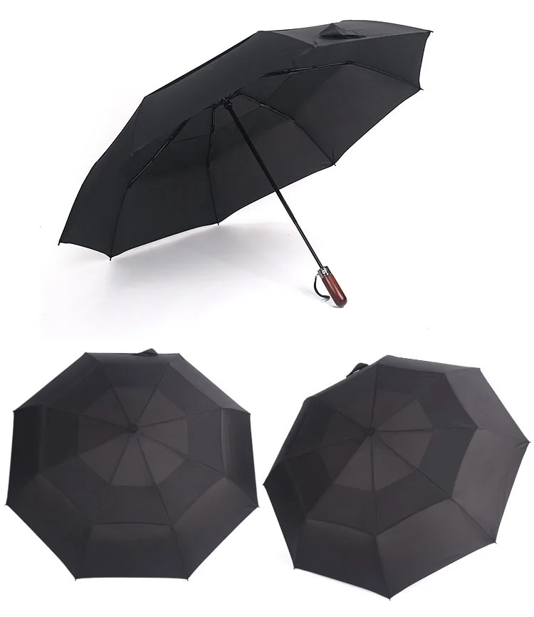Модный стиль автоматический зонт дождь женский большой двухъярусный деловой мужской зонт креативная ручка из плотной древесины женский зонтик