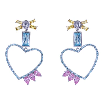 

2020 New Arrival Dangle Drop Hanging Long Earrings For Women Heart 925 Silver CZ Jewelry Women High Quality Jewelry Wedding Gift