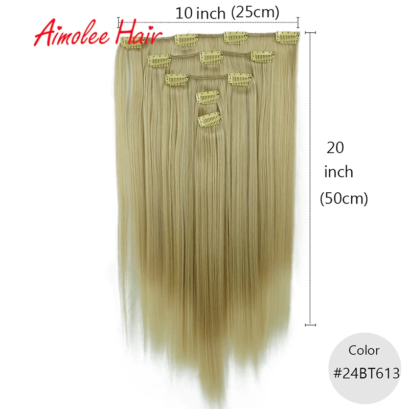 20 Цвета длинные прямые волосы блондинка изюминка клип в наращивание волос 5 шт./компл. 11 зажимы 20 дюймов синтетический парик, заколки, заколки для волос, трессы для Для женщин - Цвет: 24BT613