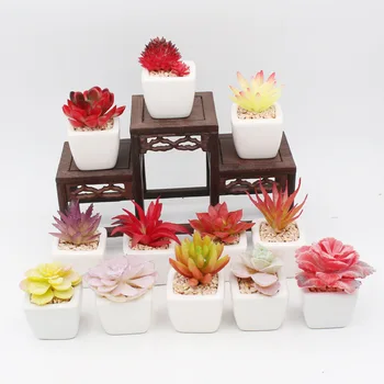 

Artificial Succulent Plants with Vase Home Garden Wedding Decoration Mini Desktop PVC Bonsai Potted Fake Cactus