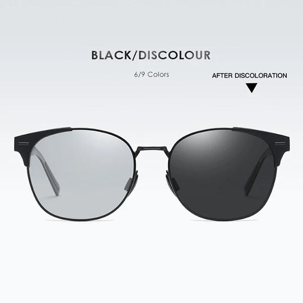 HGE-H, новинка, круглые поляризованные солнцезащитные очки для мужчин, оправа из алюминиево-магниевого сплава, солнцезащитные очки, фотохромные линзы, очки для вождения KD100 - Цвет линз: C6 Black Frame