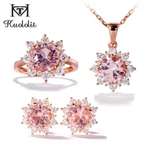 Kuolit морганит, ювелирный набор драгоценным камнем женщин, одноцветное 925 пробы, серебряное кольцо серьги ожерелья, розовое золото ювелирное изделие для женщин золото 585 серьги серьги из золота 585 проба