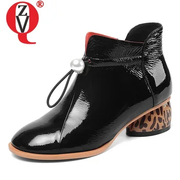 

ZVQ patent leather ankle boots fashion spring autumn martin boots pearl Chelsea boots Leopard pattern 5cm heels women's shoes