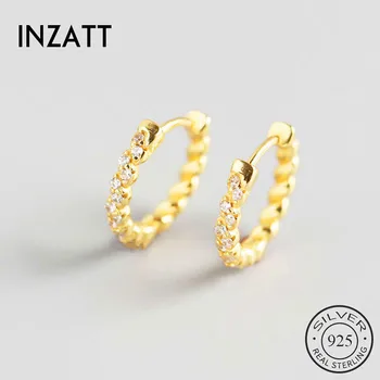 

INZATT Real 925 Sterling Silver Zircon Round Hoop Earrings For Fashion Women Party Minimalist Fine Jewelry OL Accessories Gift