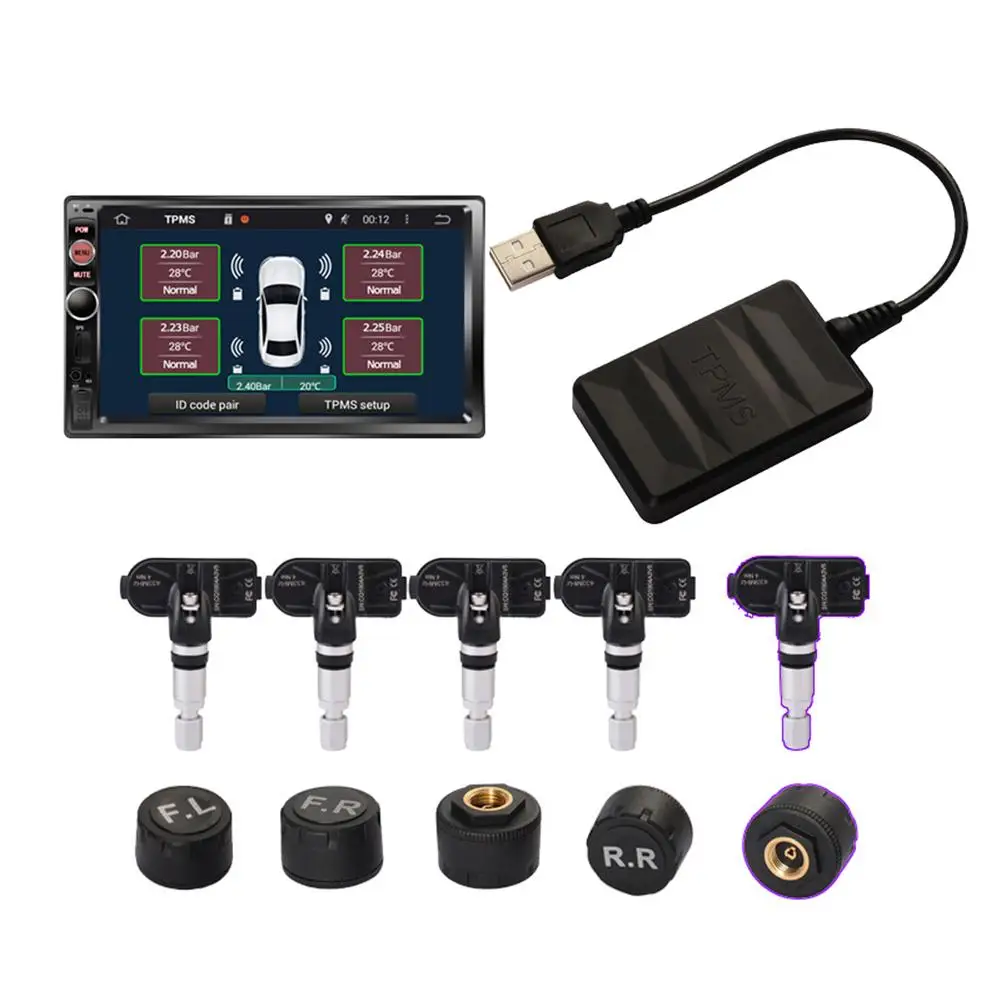 Car TMPS-USB Tire Pressure Monitor System TPMS Internal Sensors for Android Car Navigation Display 
