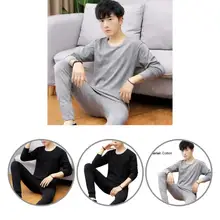 Simple Men Top Pants Long Sleeve Coldproof Thicken Thermal Pullover Trousers  Men Pullover Trousers    Men Outfit 1 Set