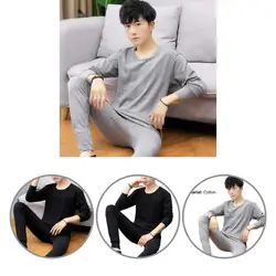 Simple Men Top Pants Long Sleeve Coldproof Thicken Thermal Pullover Trousers  Men Pullover Trousers    Men Outfit 1 Set