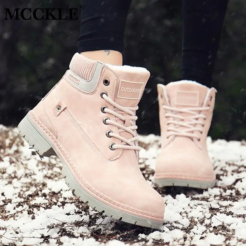 

MCCKLE Women Warm Snow Boots Ladies Ankle Boots Woman Lace Up Women's Winter Shoes Flat Female Plush Sewing Platform Footwear