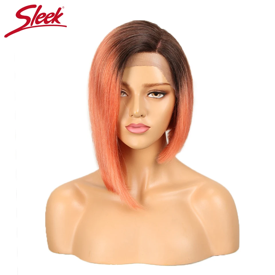 

Sleek Lace Front Human Hair Wigs For Women Brazilian Short Bob Wigs With Bang Remy Straight Human Hair Wig Ombre Pixie Cut Wig