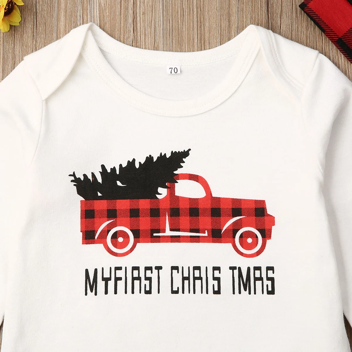 My 1st/комплекты детской одежды на Рождество; комбинезон в клетку с буквенным принтом для новорожденных мальчиков и девочек; топы; штаны; головные уборы; одежда