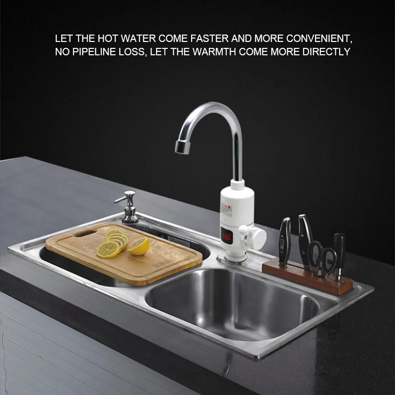 

Hot Kitchen Tankless Faucet Water Heater Instant Electric Hot Water Tap Fast Heater Sink 3000W Heaters Temperature Display