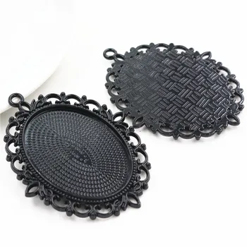 

New Fashion 5pcs 30x40mm Inner Size Black Pierced Style Cabochon Base Setting Charms Pendant (B2-29)