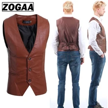 ZOGAA, мужской тонкий жилет, без рукавов, куртка, Повседневный, из искусственной кожи, жилеты, на пуговицах, с v-образным вырезом, простой, Джокер, Приталенный жилет для мужчин