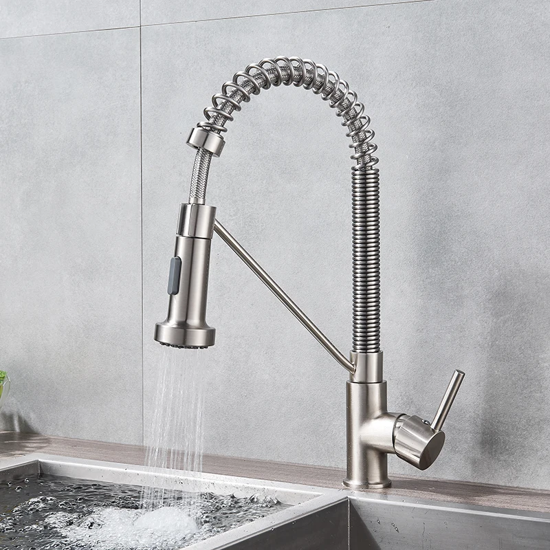 Chrome/ Black Style Kitchen Spring Faucet Pull Down Faucet Single Handle Water Mixer Tap 360 Rotation Kitchen Water Mixer Tap