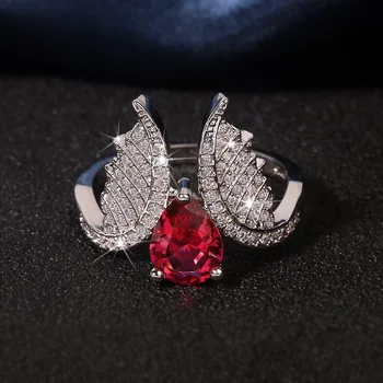 

Exquisite Personality Fashion Wing Female Ring with Red Zircon Ring Simple and Versatile Female Ring Jewelry Gift