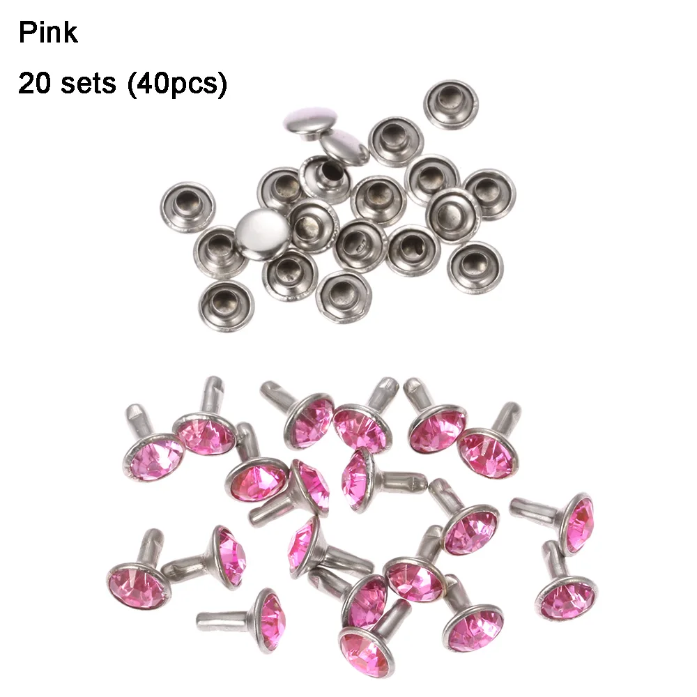 20Sets Multicolor Rhinestone Rivets Glass Drill Cloth Button DIY Garment Shoes Pants Scrapbooking Crafts Sewing Accessories - Цвет: pink