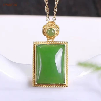 

CYNSFJA New Real Certified Natural Hetian Jasper 925 Sterling Silver Gold Plated Lucky Amulets Jade Pendant Elegant Best Gifts