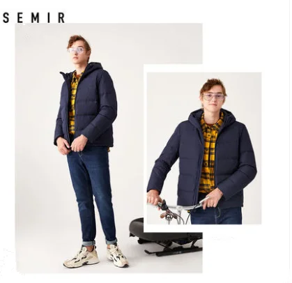 SEMIR, зимний мужской пуховик, новые пары, плотные пальто, 90% утиный пух, ультра-светильник, тонкий, с капюшоном, с хлопковой подкладкой, одноцветная верхняя одежда для мужчин - Цвет: 03