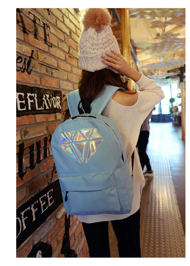 Подростковые женские рюкзаки для девочек Школьный рюкзак голографический ноутбук Водонепроницаемый Алмазный холщовый рюкзак женские школьные сумки