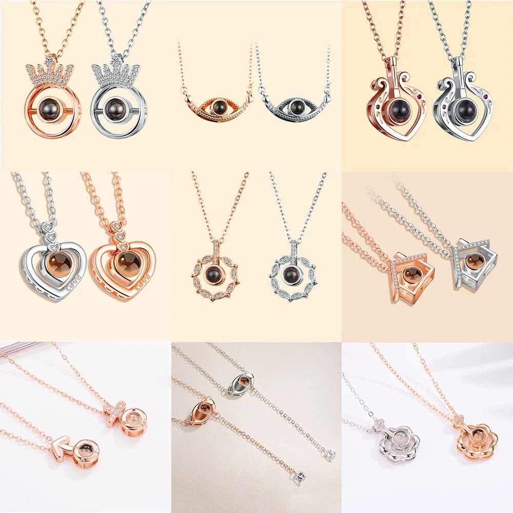 

Douyin Celebrity Style Love Memory Projection Necklace 100 Kind Language I Love You Deer You Necklace Custom